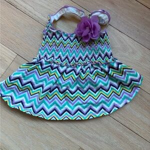 Colorful Chevron Pet Dress with Purple Flower